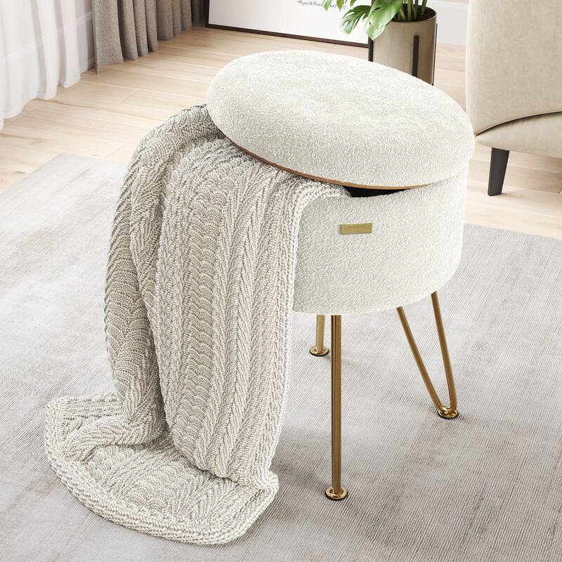 StorageBud Round Ottoman with Storage, Modern Ottomans for Living Room and Bedroom