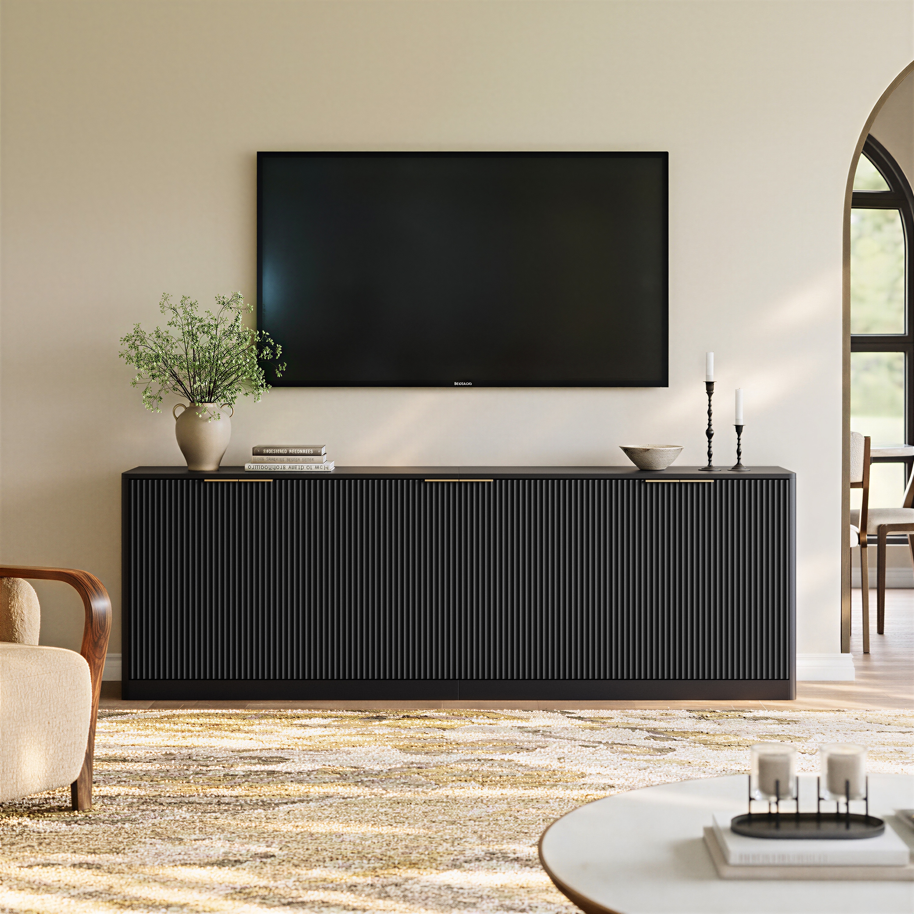 94.5" Fluted Sideboard Buffet Large Cabinet with Storage for Dining Room Kitchen & Living Room,TV Media Console