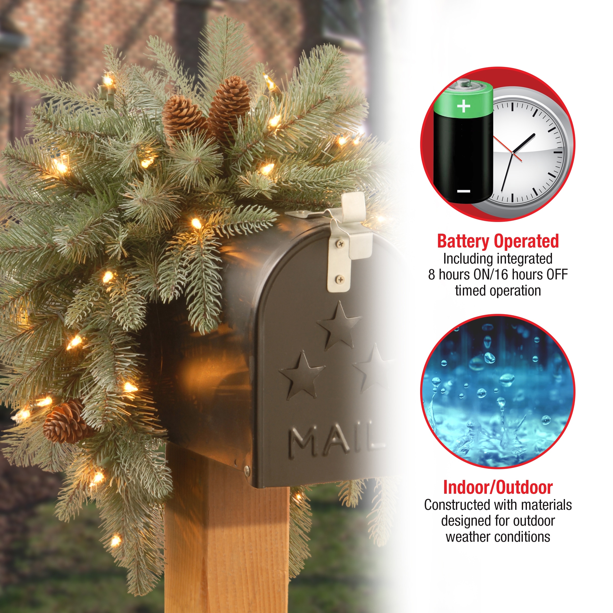 National Tree Company 3 ft. Frosted Arctic Spruce Mailbox Swag with Cones -  3 ft - On Sale - Bed Bath \u0026 Beyond - 9630109, image size:2400x2400