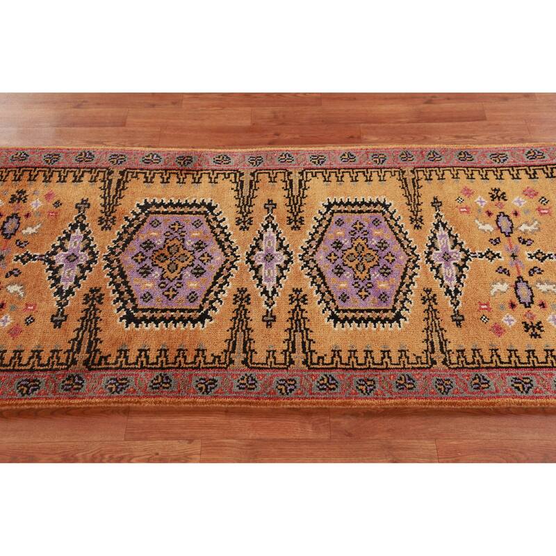 Geometric Viss Indian Runner Rug Hand-Knotted Wool Carpet - 2'7"x 9'10"
