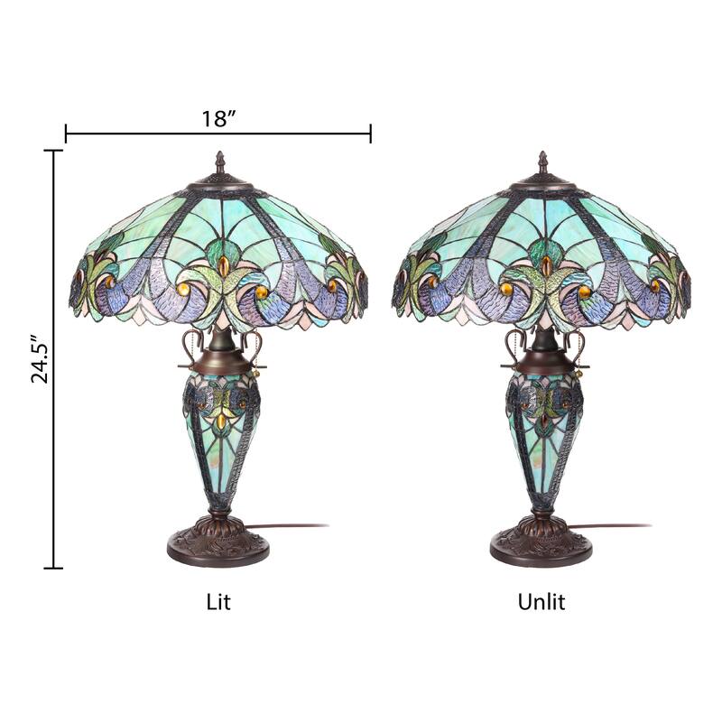 Halston River of Goods Double Lit Stained Glass 24.5-Inch Table Lamp - 18" X 18" X 24.5"