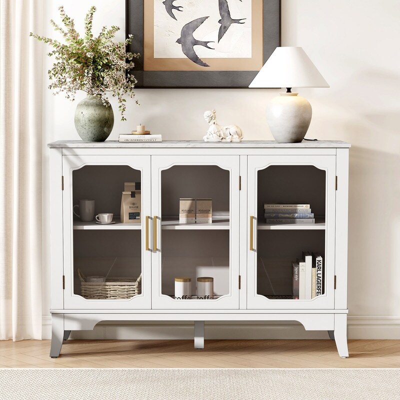 3-Doors Storage Cabinet with Large Storage Space for Living Room and Dining Room Storage