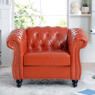 Compact PU Leather Sofa with Pocket Springs and Birch Wood Legs for Living Room and Guest Rooms