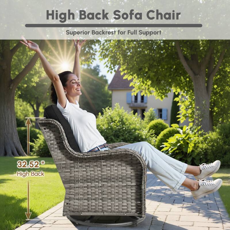 OVIOS 8 Pieces Outdoor Patio Swivel Chair Conversation Set with Fire Table