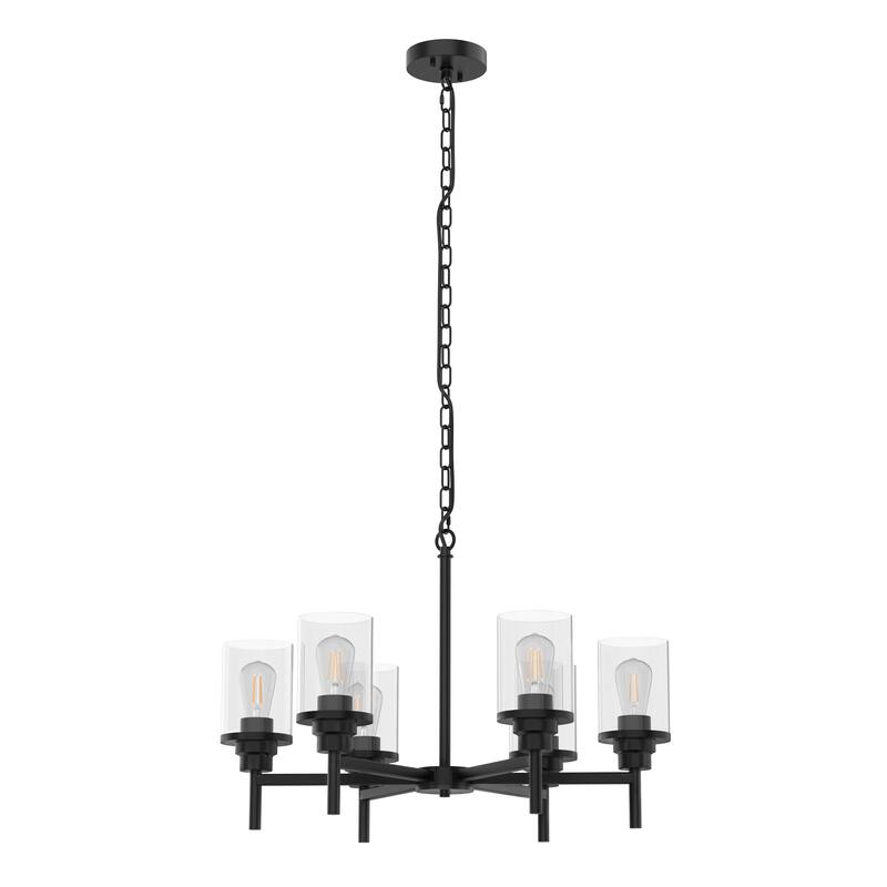 6-Light Matte Black Branch Chandelier, E26 Base, Clear Glass, No Bulbs