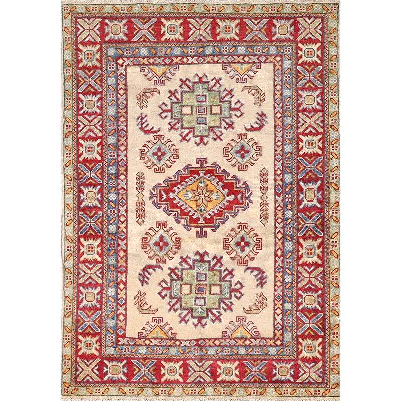 Kazak Foyer Rug Hand-Knotted Bedroom Wool Carpet - 3'4" x 4'11"