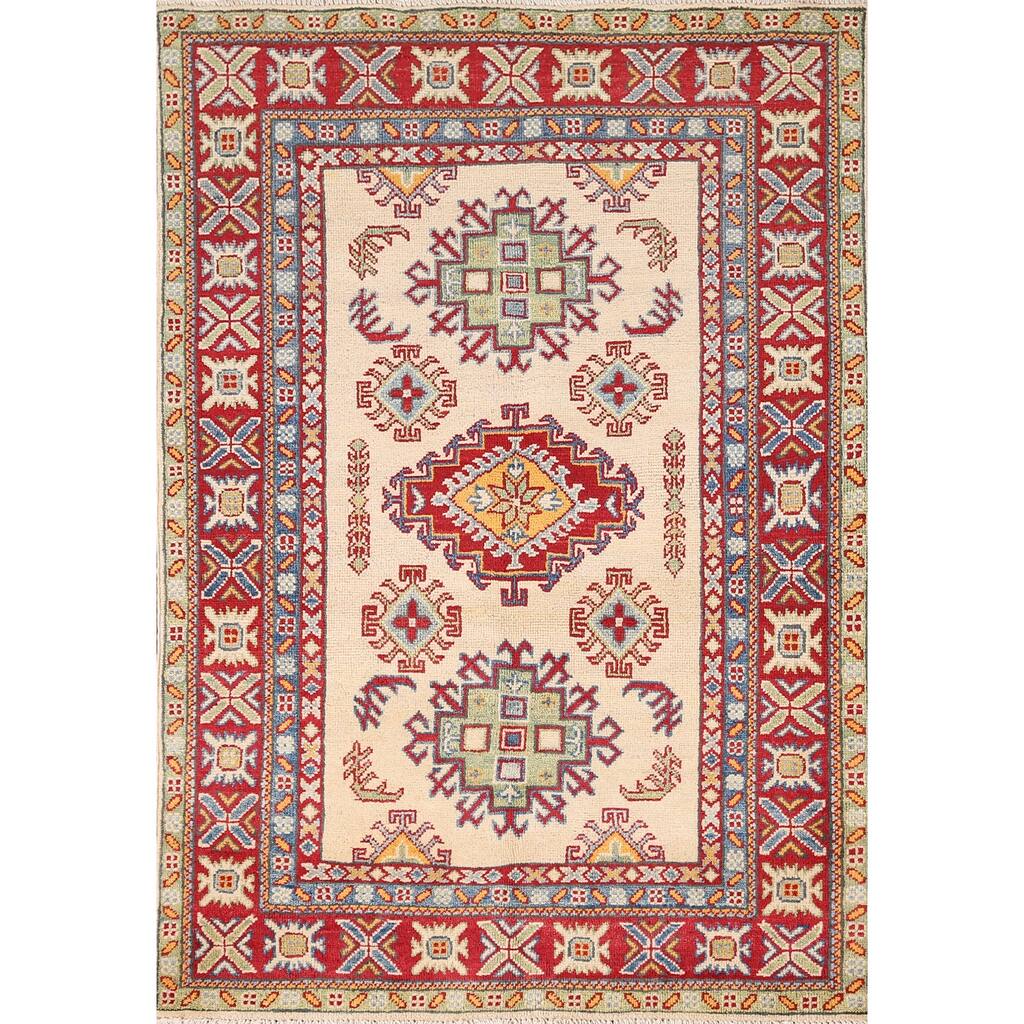 Kazak Foyer Rug Hand-Knotted Bedroom Wool Carpet - 3'4" x 4'11"