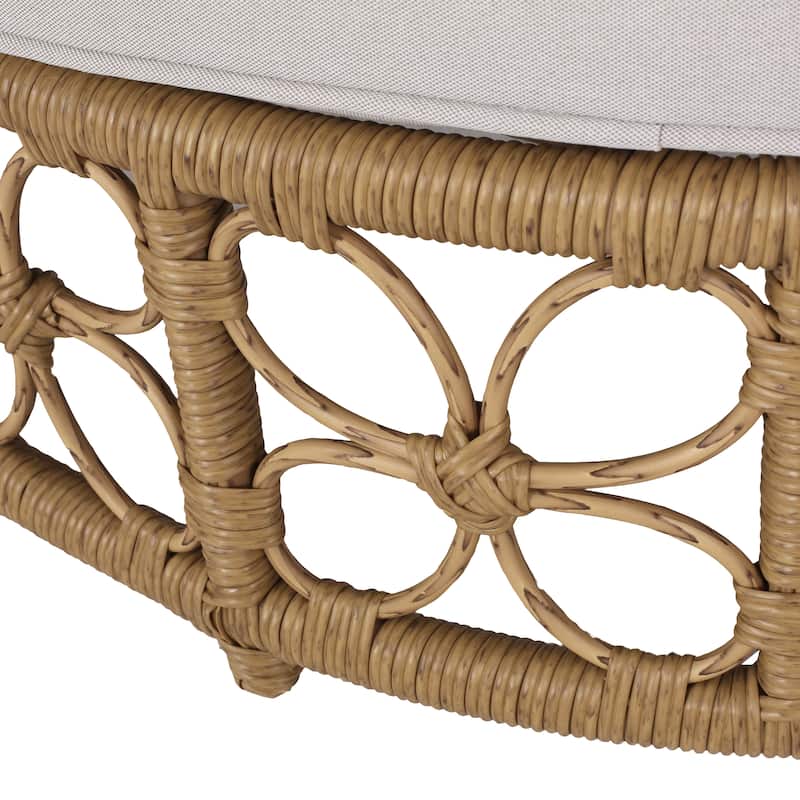 60" Outdoor Boho Wicker Daybed with Floral Backrest for Garden & Patio
