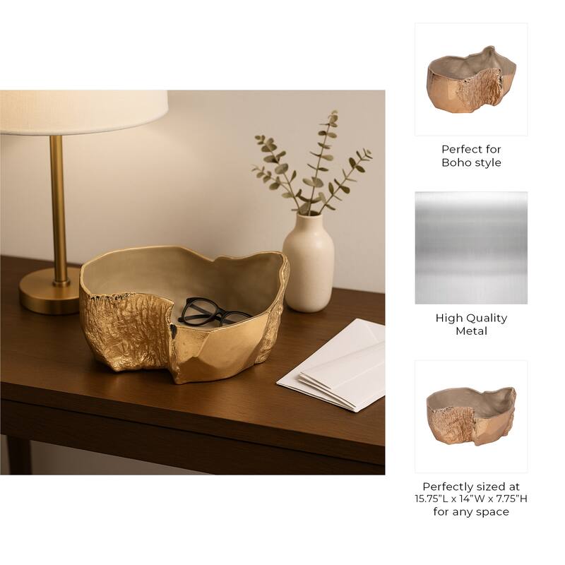 Modern Abstract Metal Decorative Bowl for Home Decor - 15", Gold