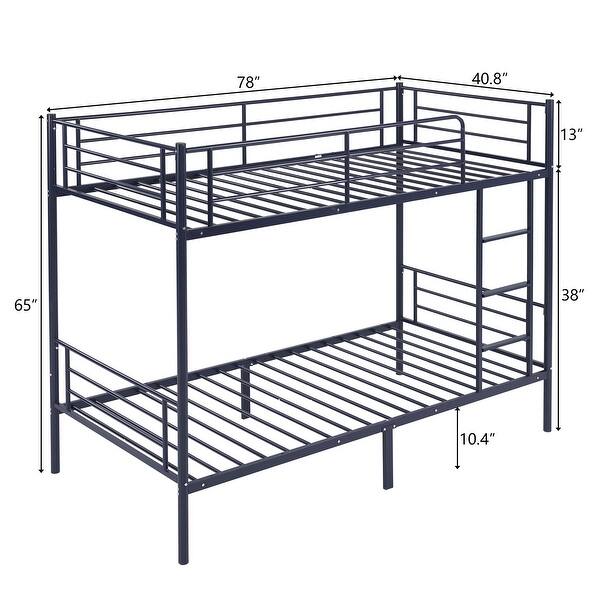 dimension image slide 0 of 2, Twin Over Twin Bunk Bed For Kids Teens Adults, Heavy Duty Metal Bunk Bed With Ladder