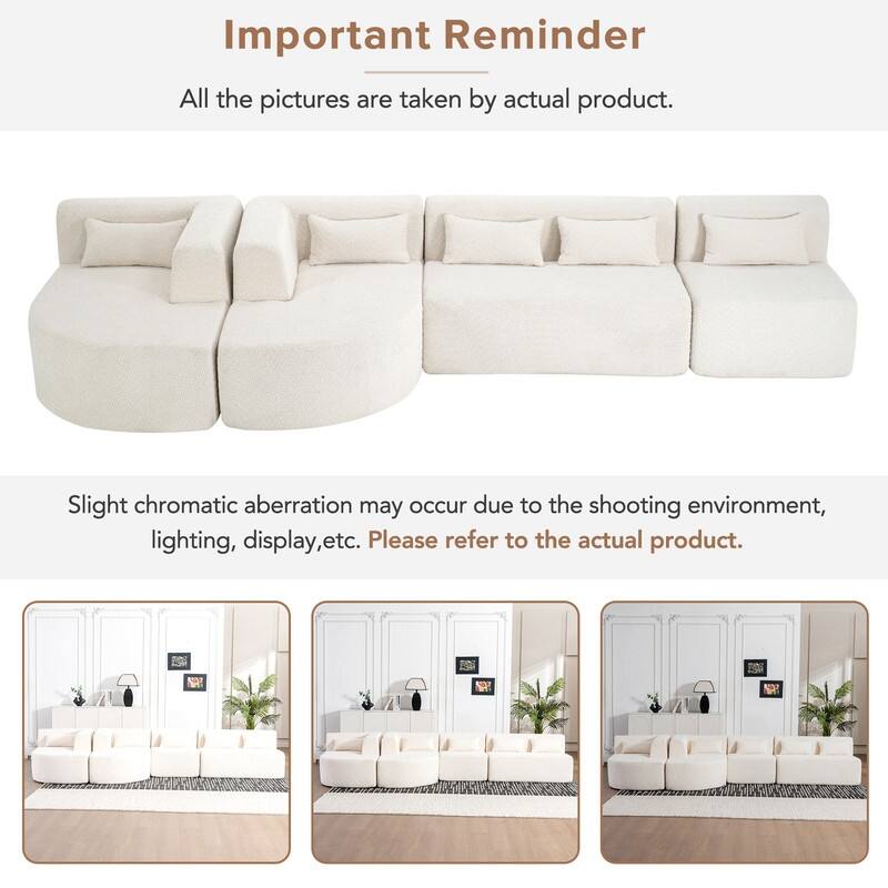 Free Combination Upholstered Sectional Sofa, Sofa Set with Curved Chaise Lounge, Large Floor Couch with Pillows