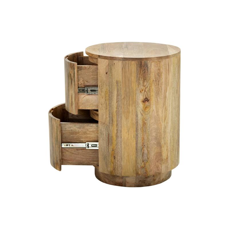 Rustic Style 2-Drawer Round Mango Wood Nightstand - 24"