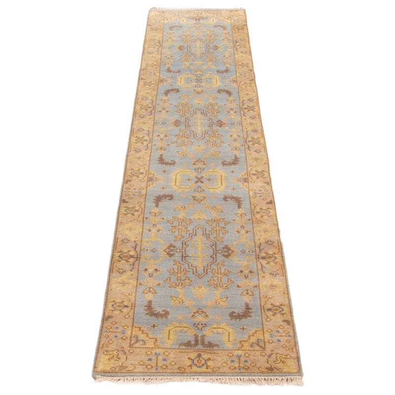 ECARPETGALLERY Hand-knotted Royal Oushak Light Blue Wool Rug - 2'7 x 11'10