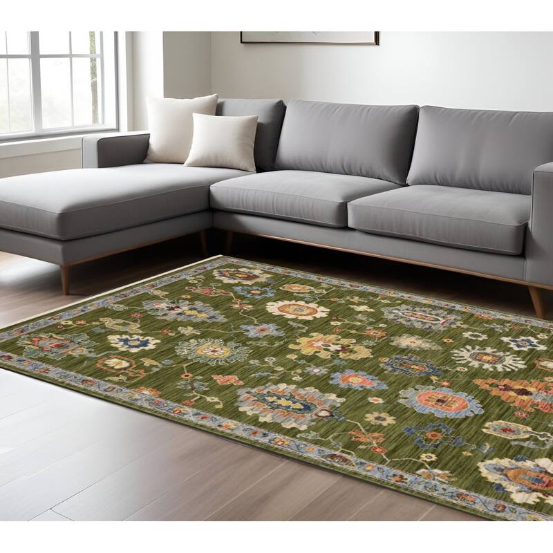 HomeRootsOriental Traditional Rectangle Area Rug - 116.54' X '78.74' X '0.32 - Blue/Green/Yellow
