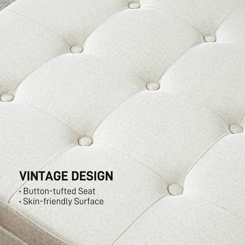 Fabric Tufted Storage Ottoman with Flip Top Seat Lid, Metal Hinge and Stable Eucalyptus Wood Frame