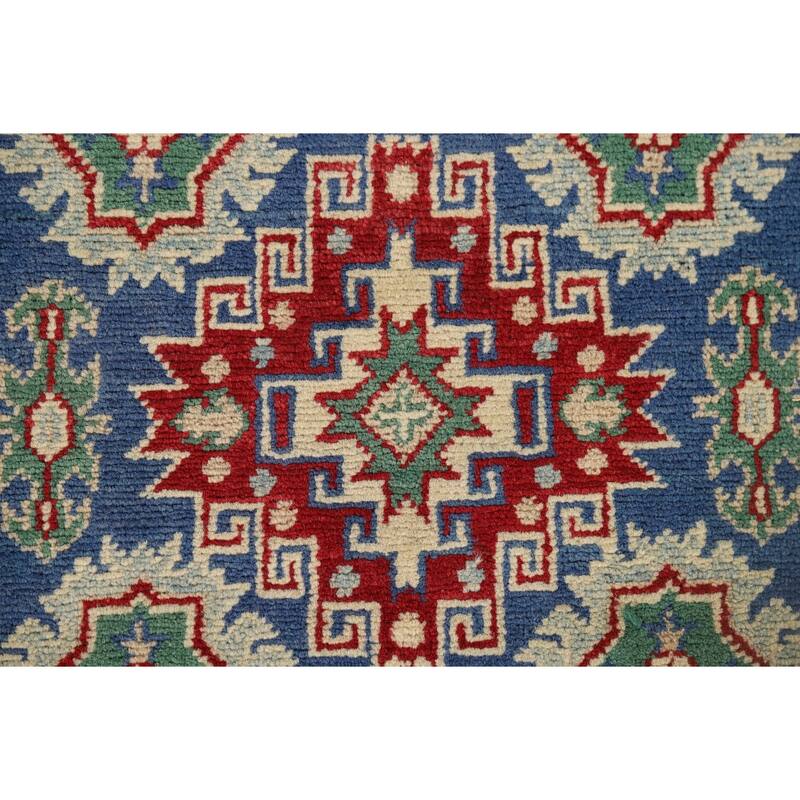 Kazak Runner Rug Hand-Knotted Traditional Blue Wool Carpet - 2'7" x 13'1"