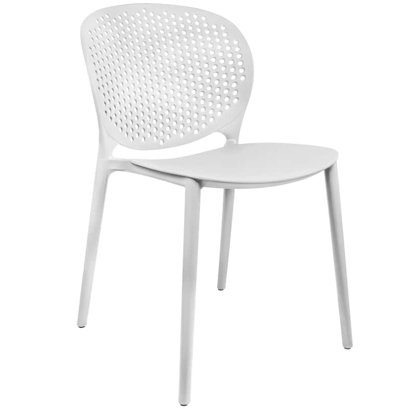 Modern Plastic Garden Patio Indoor or Outdoor Dining Stackable Chair UV Protected Armless With Dot Back Surf - White