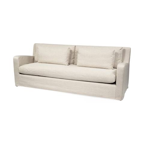 Denly II Beige Slipcover Three Seater Sofa - 92.5"W x 38.2"D x 34.5"H