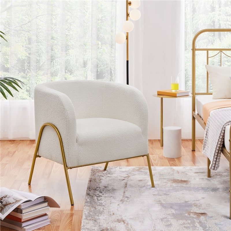 Yaheetech Modern Boucle Barrel Accent Chair with Gold-tone Metal Legs - 27"×27"×28.5"