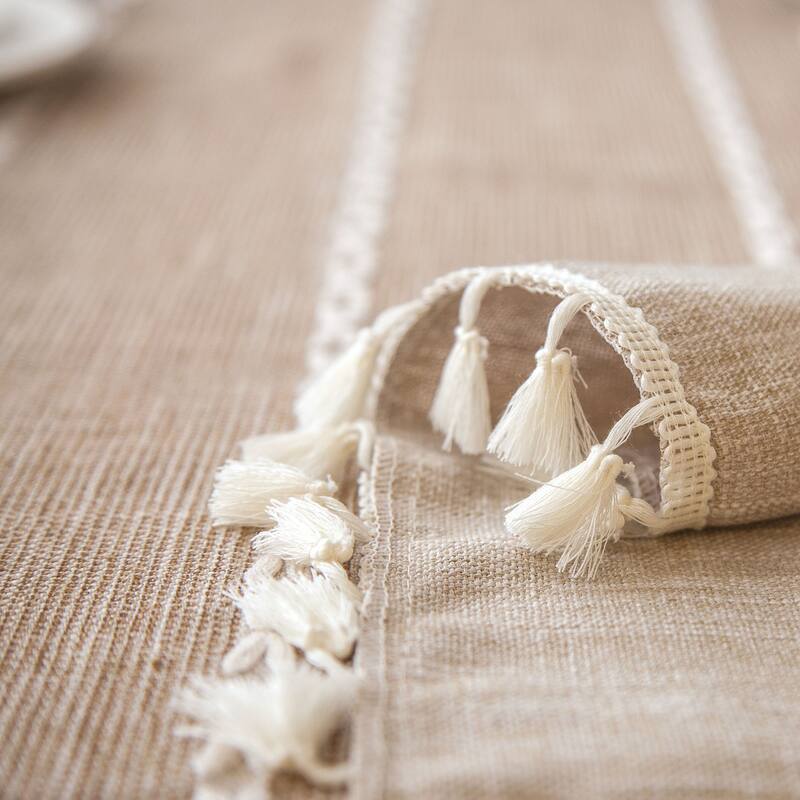 Enova Home 54"x 78" High Quality Rectangle Cotton and Linen Tablecloth with Tassels