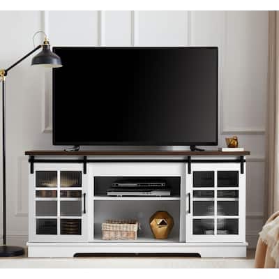 Multipurpose 59" TV Stand with Sliding Glass Doors, Cable Management, Storage Cabinet for TVs Up to 65"
