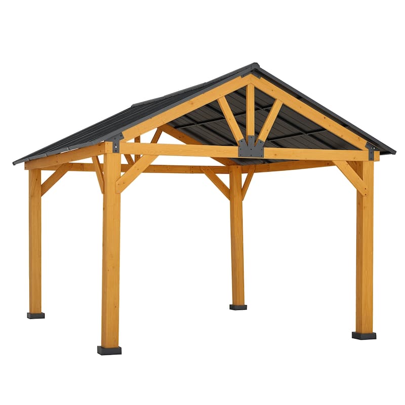 Outsunny 13' x 11' Wood Framed Gazebo, Hardtop Canopy, Steel Roof
