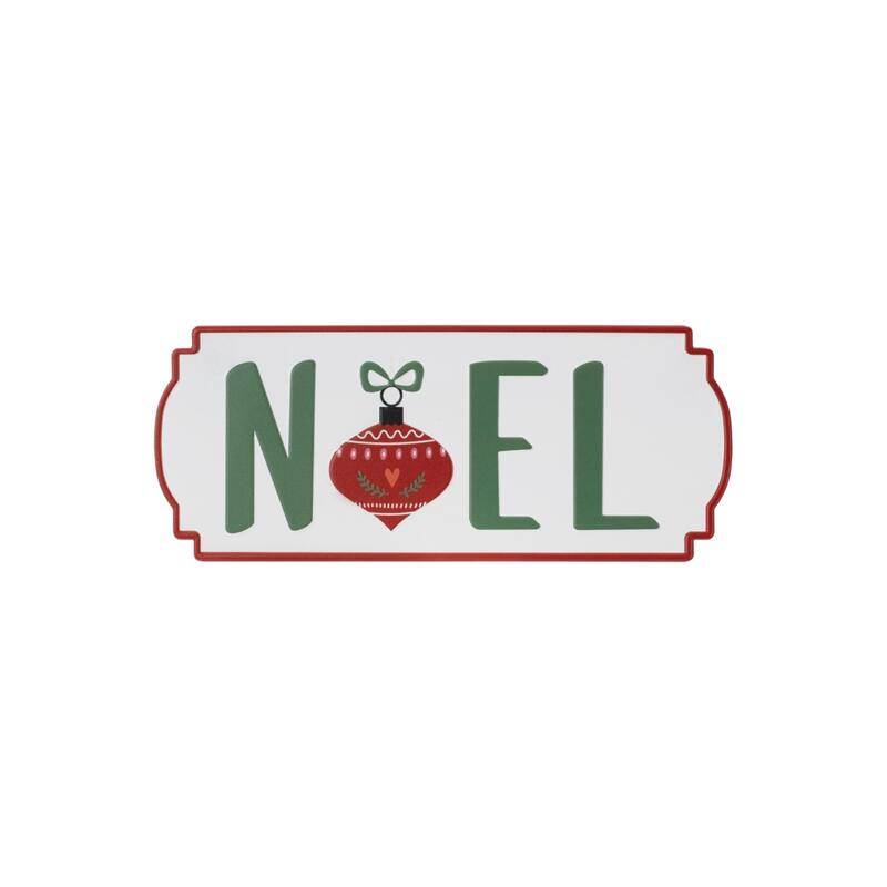 HomeRoots Set of Three White Green And Red Metal Christmas Hanging Text Wall Decor