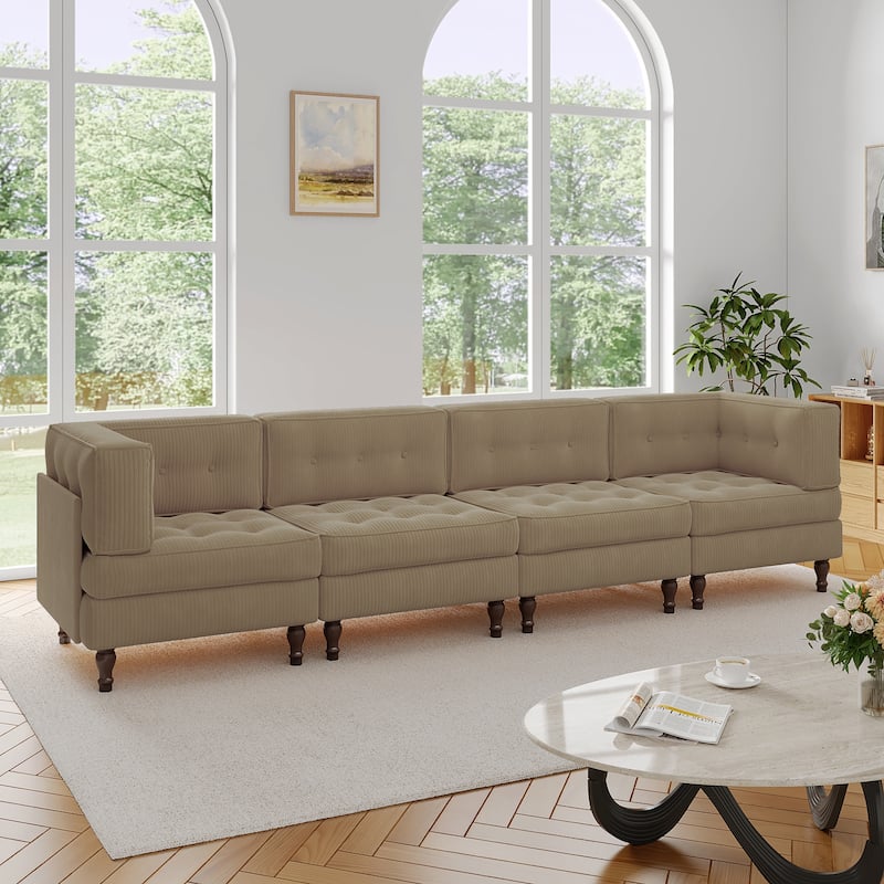 UIXE 4-Piece Corduroy Upholstered Modular Sectional Sofa for Living Room - Camel