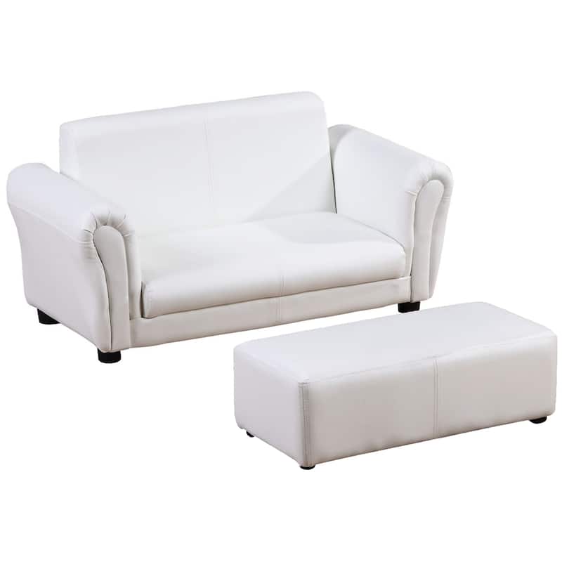 Qaba Kids Sofa Set with Footstool for Toddlers and Babies - White