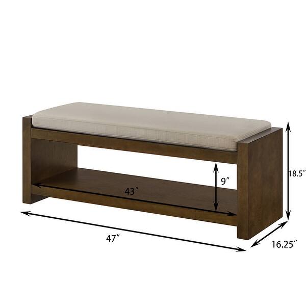 dimension image slide 2 of 3, 47" Accent Bench with Lower Shelf Shoe Rack, Padded Seating Bench, Bed End Bench with Storage, Removable Cushion