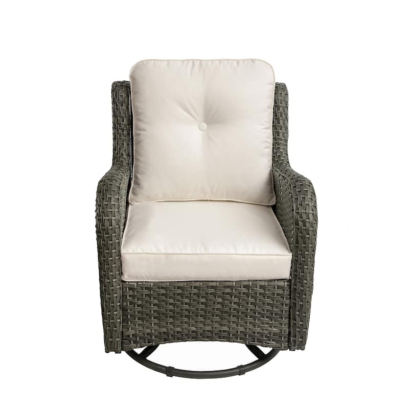 Outdoor Patio Woven Rattan Swivel Rocking Chair with Cushions