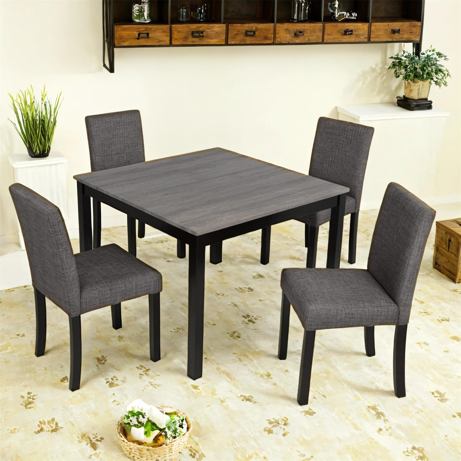 5-Piece Wooden Dining Table Set with 4 Chairs for Kitchen, Dining Room