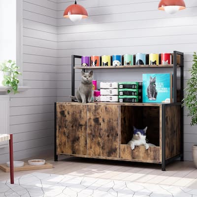 Litter Box Enclosure, Cat Litter Box Furniture with Removable Divider