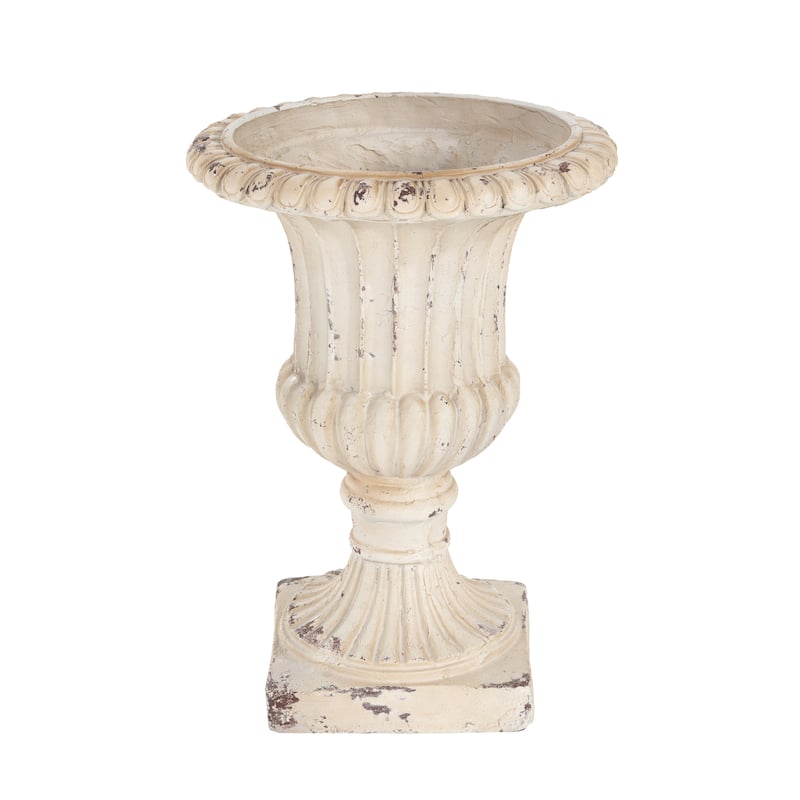 Decorative Hand-Painted Antique White Garden Planter Pot with Drainage