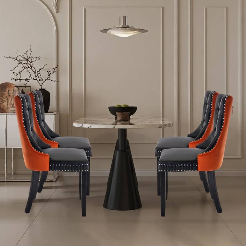 Tufted Naliheads Solid Wood Upholstered Dining Chairs (Set of 4) - BlackOrange BlackLegs