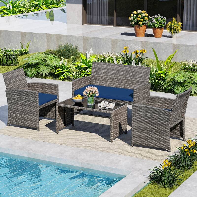 Costway 8 PCS Patio Conversation Set with Seat Cushions & Tempered - See Details