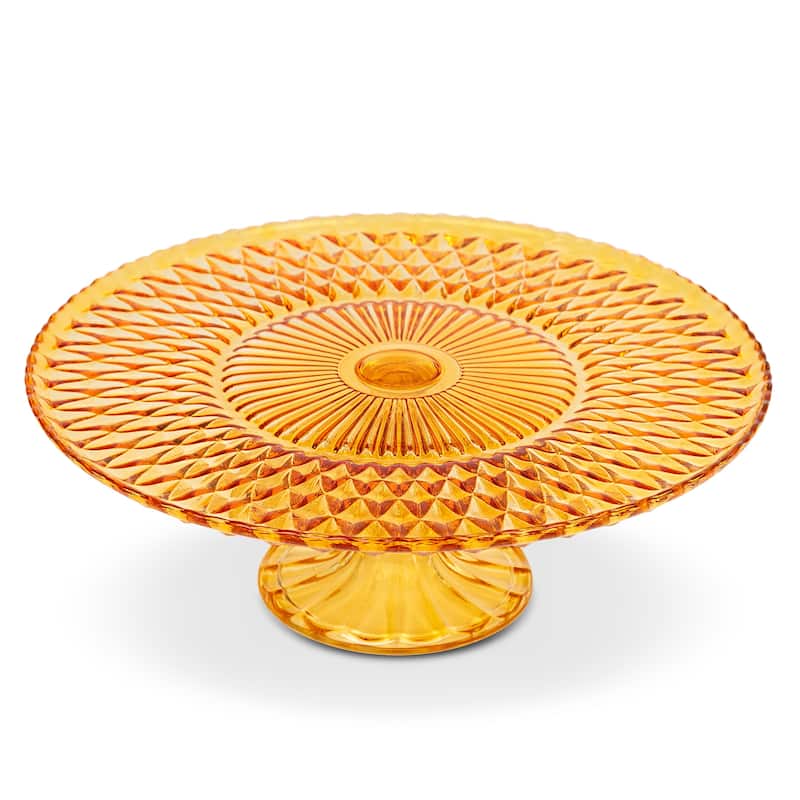 Amici Home Rochester Vintage Footed Glass Cake Plate - 10.5” D x 3.75” H - Amber
