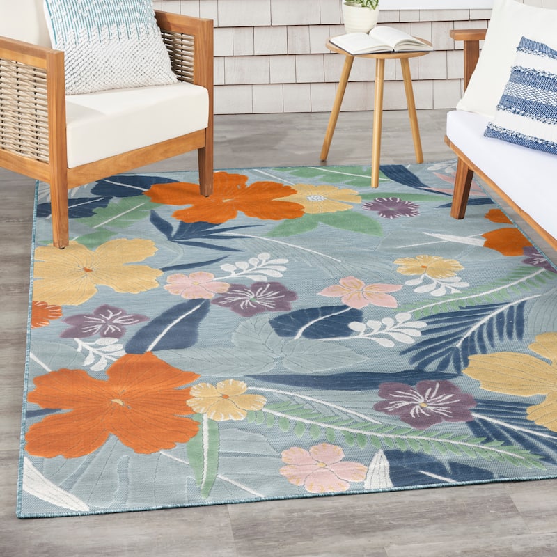 Nourison Suncoast Indoor/Outdoor Floral Area Rug. - 4' x 6' - Blue/Multicolor