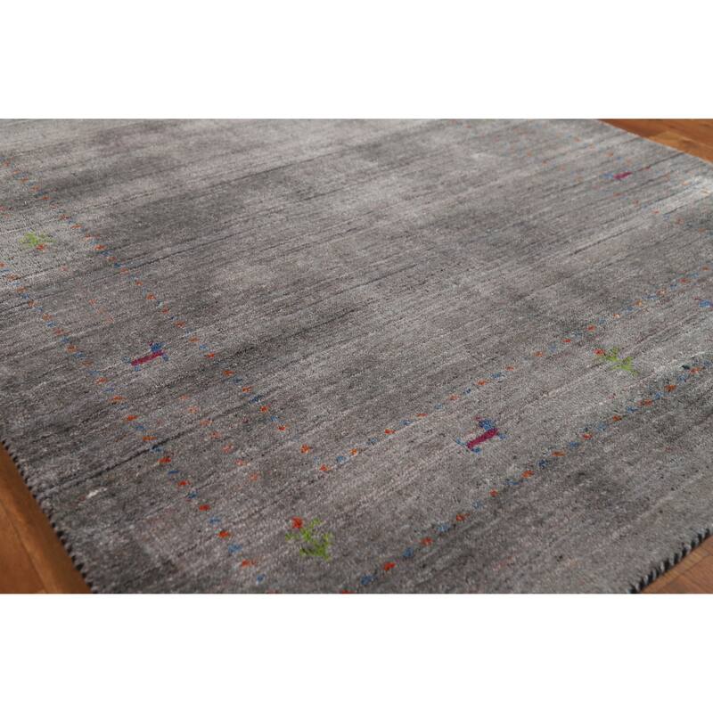 Hand Knotted Oriental 100% Wool Carpet Tribal Tribal Greys & Charcoal Gabbeh Area Rug - 5' 9'' X 4' 1''