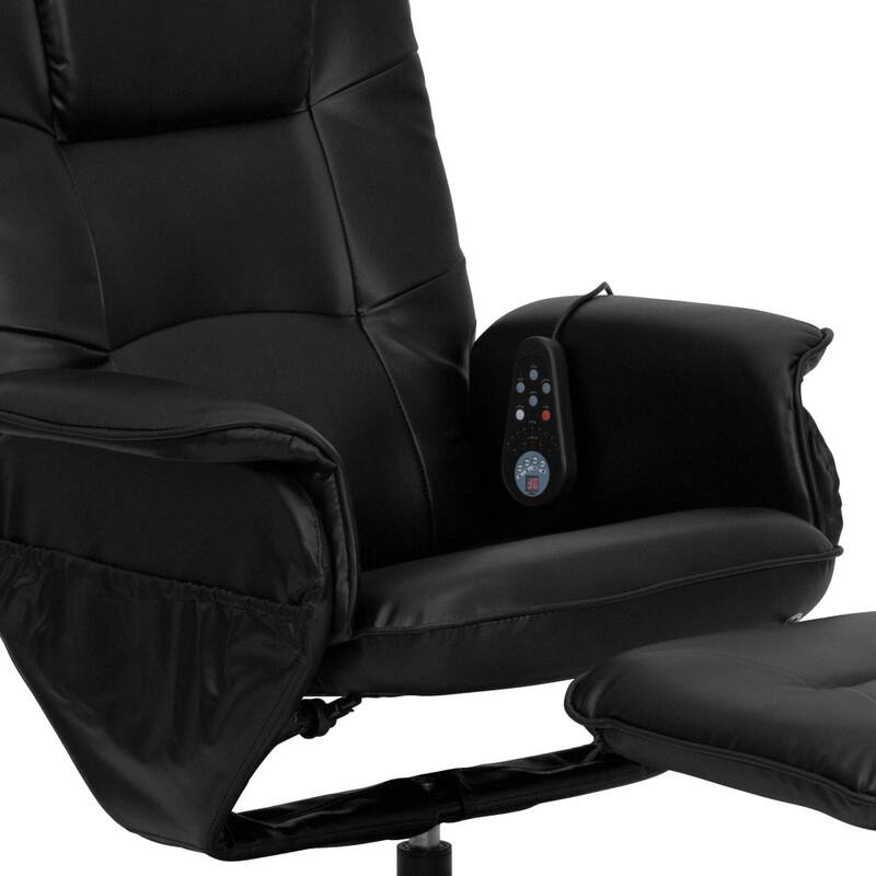 LeatherSoft Massaging Multi-Position Recliner w/Ottoman w/Side Pocket