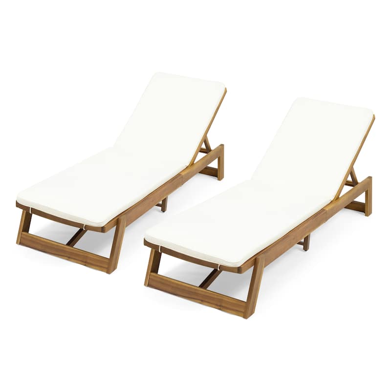 Maki Outdoor Acacia Wood Chaise Lounge Set (Set of 2) by Christopher Knight Home