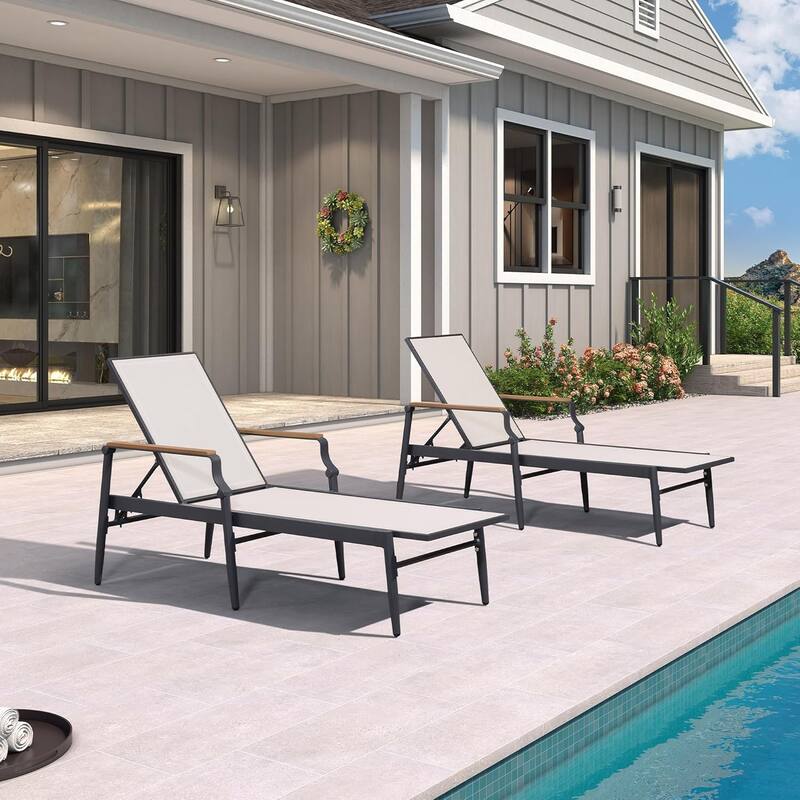 PURPLE LEAF Patio Chaise Lounge Chair Set of 2 Outdoor Lounge Chair with Arm All Weather Adjustable Lounger