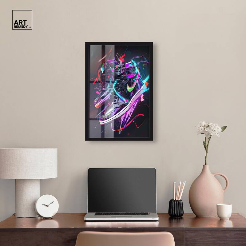 Neon Ribbons Sneakers Shadowbox by Art Remedy