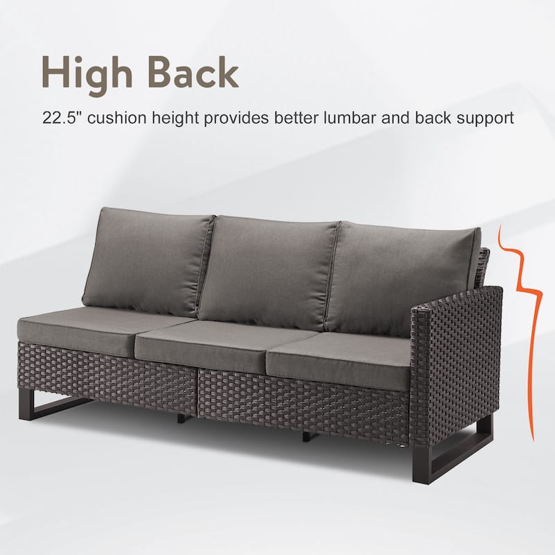 9 Pieces Patio Sofa Set with Fire Pit Table - Grey cushion - Brown
