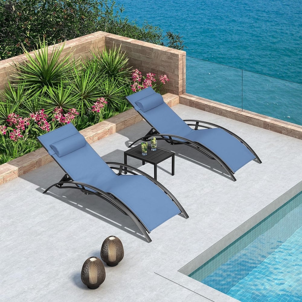 PURPLE LEAF Patio Chaise Lounge Set Outdoor Beach Pool Sunbathing Lawn Lounger Recliner Chair Side Table Included