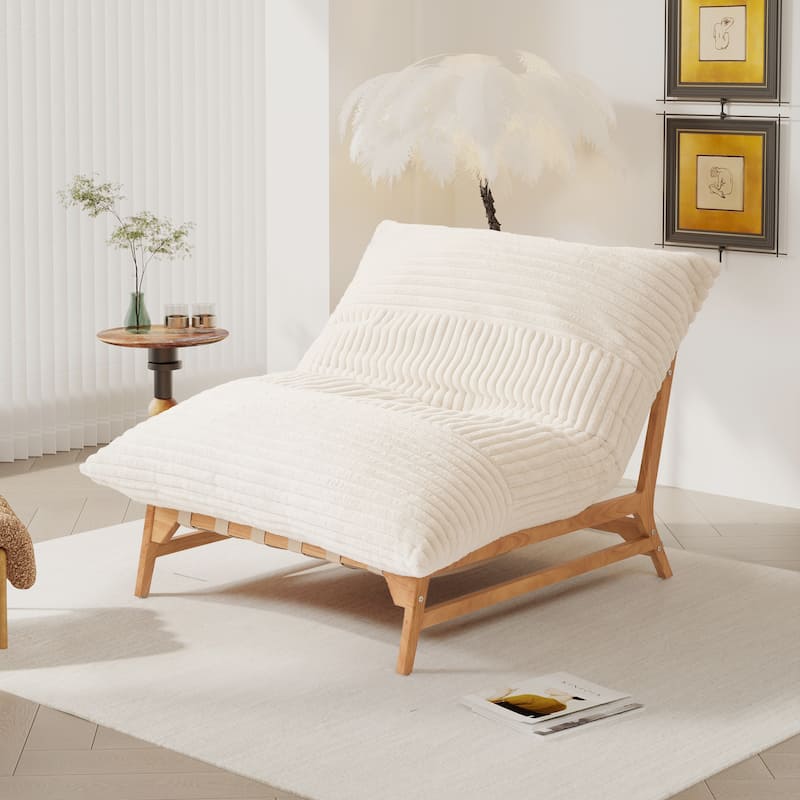 Bean Bag Accent Chair Large Plush Bean Bag Lounger with Solid Wood Frame Comfy Lounge Chair with Down Filling - Beige