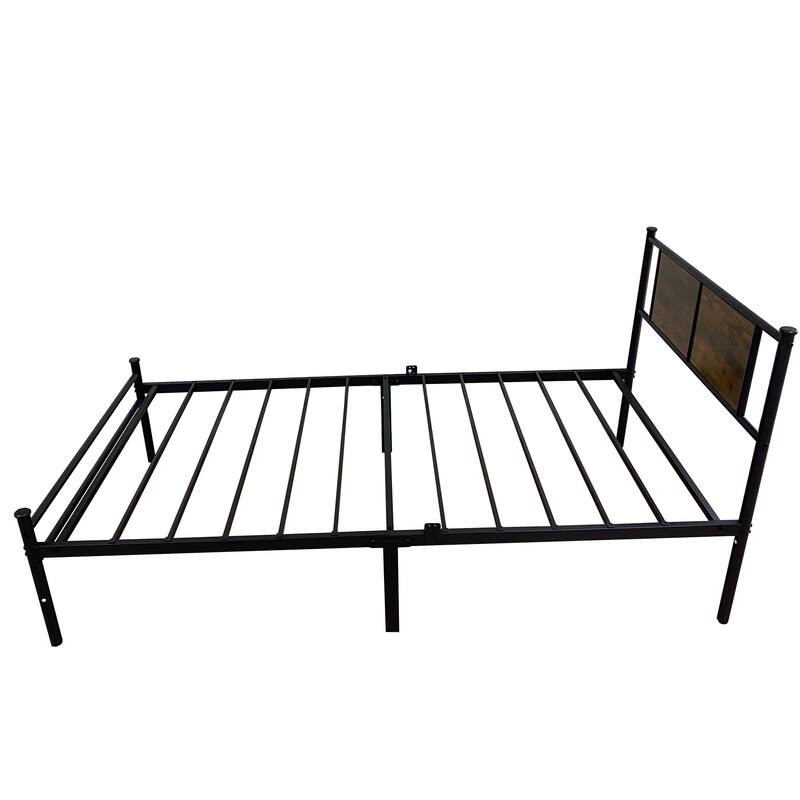 Twin Size Metal Platform Bed with Wood Headboard and Footboard, 800lb Capacity