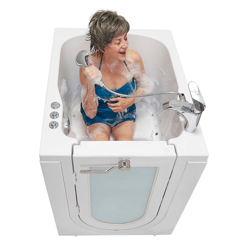 Ella Front Entry 32"x40" Acrylic Hydro Massage Walk-In Bathtub with Outward Swing Door 2 Piece Fast Fill Faucet 2" Drain