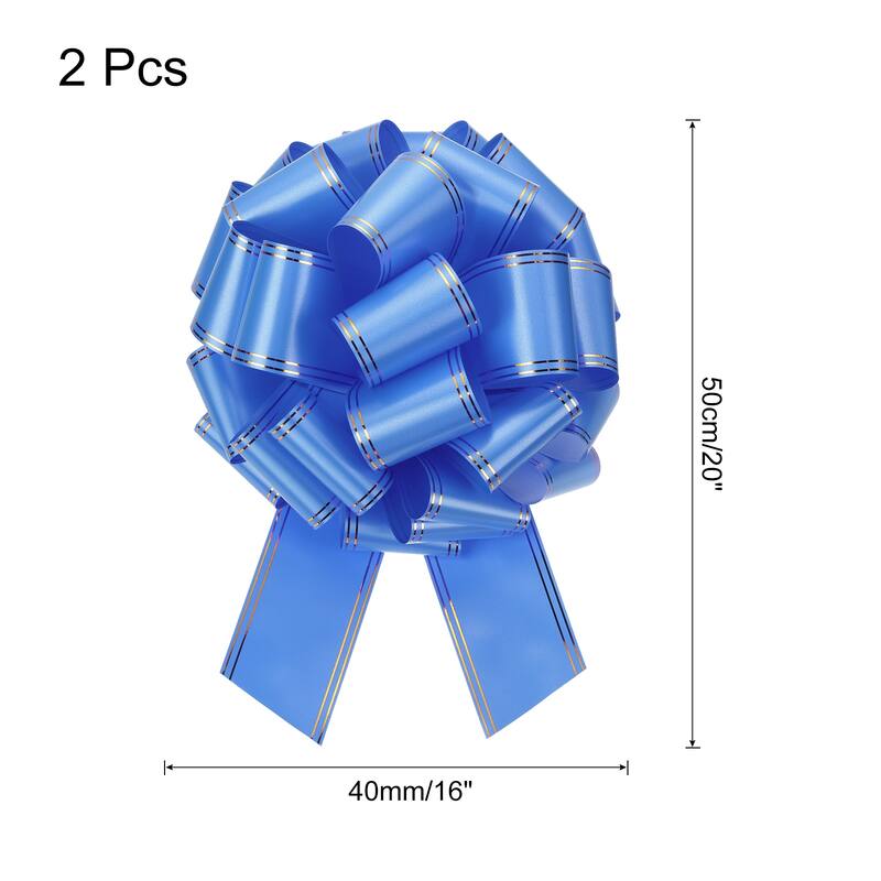 2pcs Large Pull Bow Metallic Car Ribbon with Gold Edge for Wrapping - Blue - 16 Inch