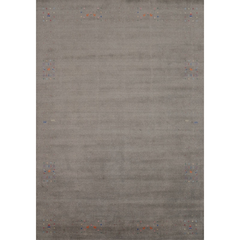 Hand Knotted Oriental 100% Wool Carpet Tribal Animal Pictorial Greys & Charcoal Gabbeh Area Rug - 12' 6'' X 9' 4''
